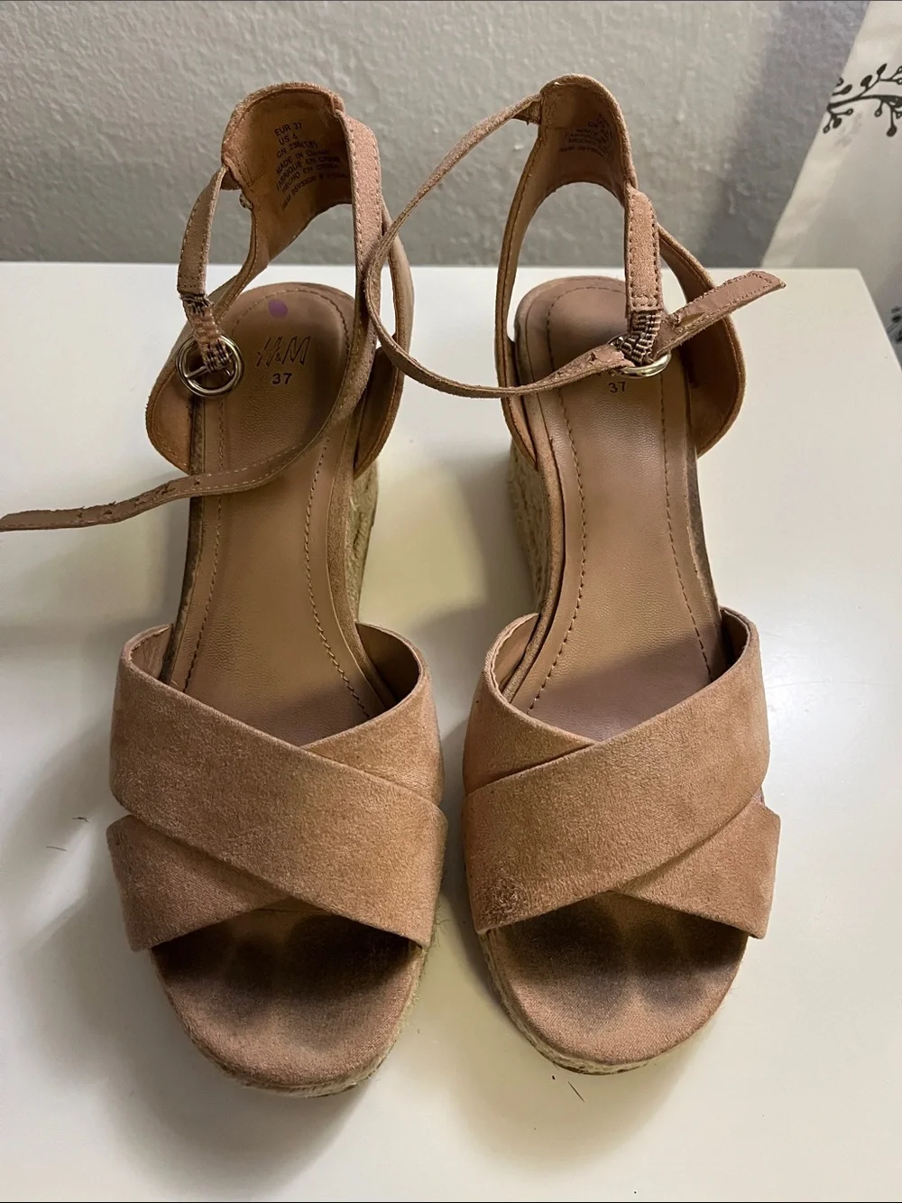 H&M Blush Tan Suede Wedge Sandals